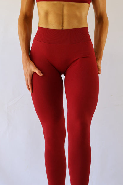 V BACK LEGGINGS - CHERRY RED